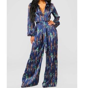 FN Navy satin jumpsuit 💫